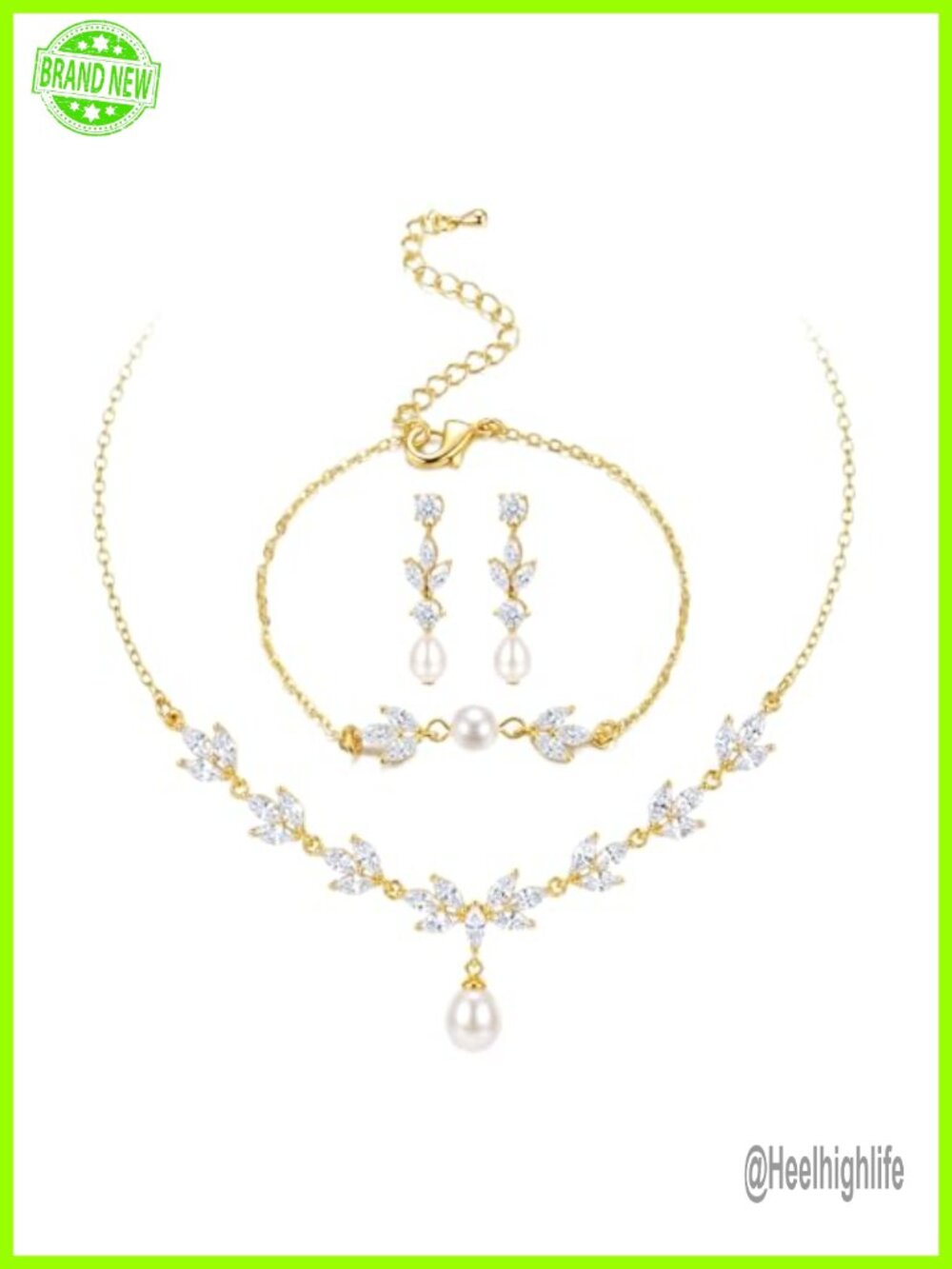 14K Gold Plated Pearl Jewelry Set 925 Sterling Silver Post Necklace Earrings
